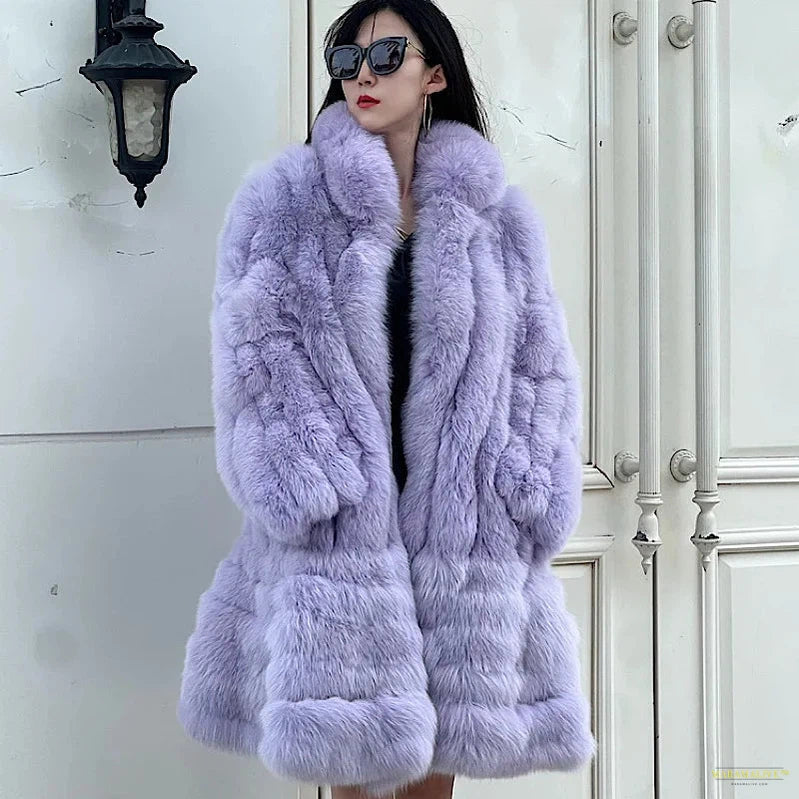 New Winter Stand Collar Fox Fur Coat Women's Long Coat High quality Fashion Natural Real fur Jacket