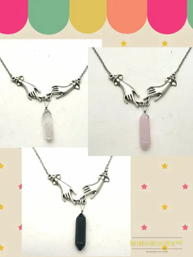 New Witch Chain Necklace Jewelry Magic Hand Tricolor Crystal Fashion Women Men's Gift Pendant Statement