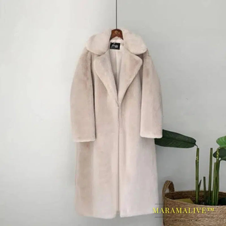 New Women Autumn Winter Furry Warm Fur Outerwear Fashion Loose Faux Fur Rabbit Long Jacket Casual Thickened Fur Coat