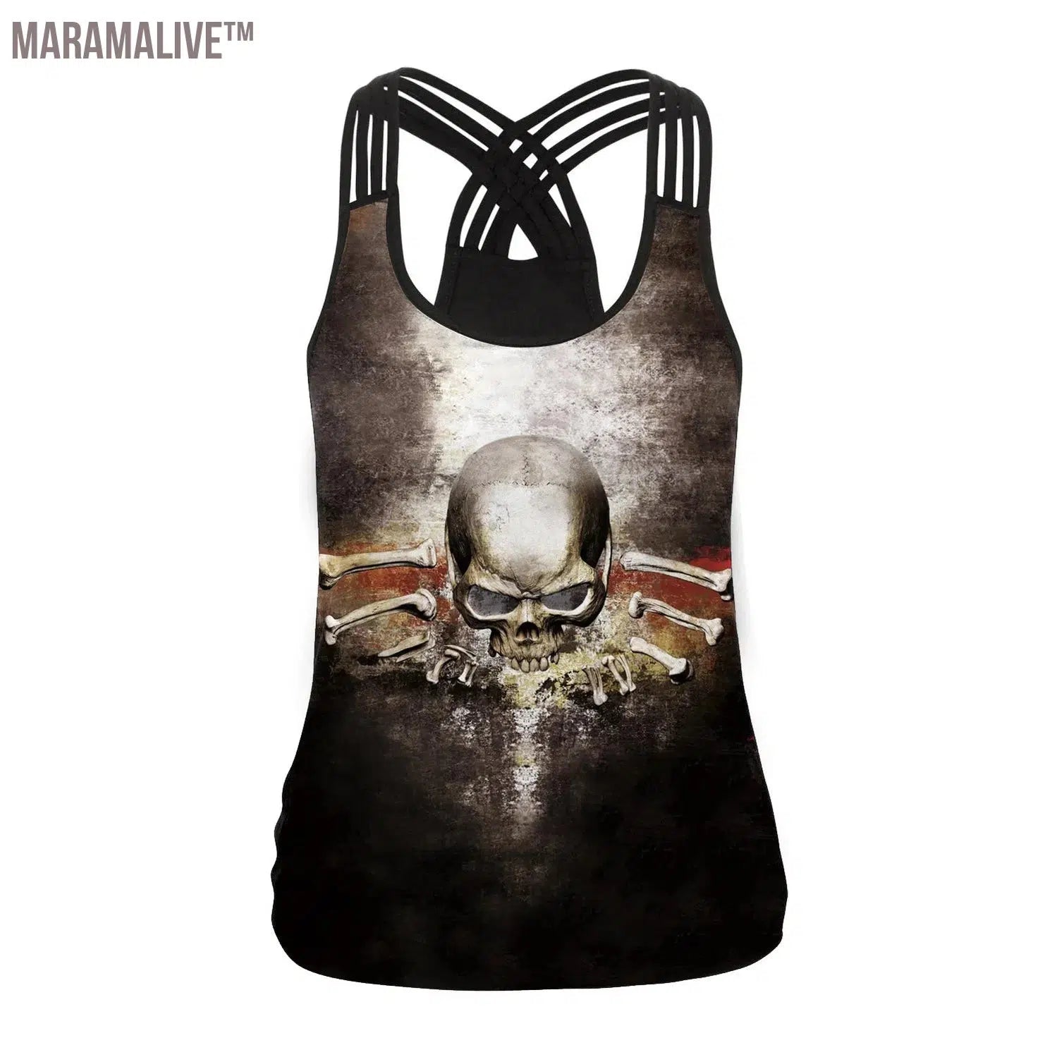 New Women Tops Fashion Halloween Graphic Tank Tops Gothic Camisole Cross Straps Sleeveless Vest Tshirt