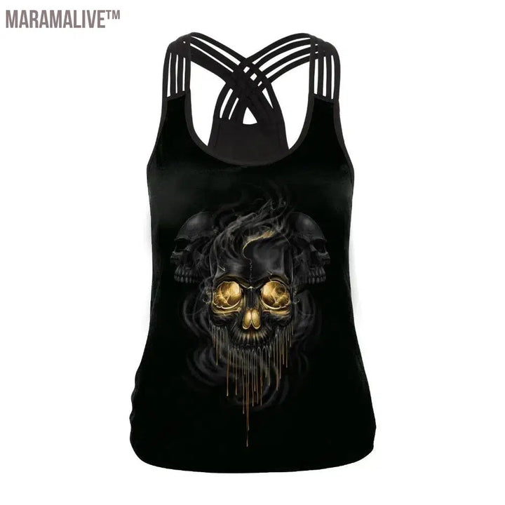 New Women Tops Fashion Halloween Graphic Tank Tops Gothic Camisole Cross Straps Sleeveless Vest Tshirt