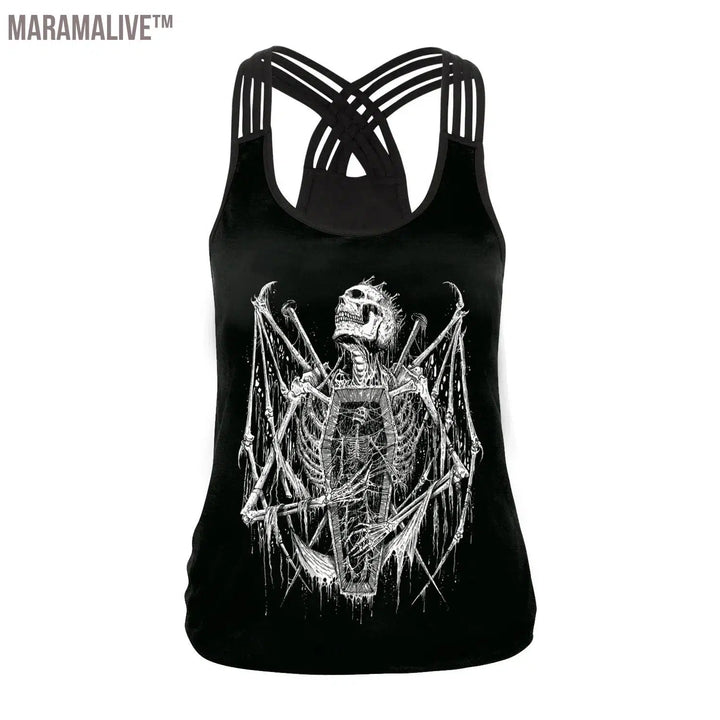 New Women Tops Fashion Halloween Graphic Tank Tops Gothic Camisole Cross Straps Sleeveless Vest Tshirt