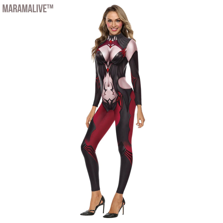 New Women's Sexy Catsuit 3D Cosplay Bodycon Costume Jumpsuit Female Halloween Party Long Sleeve Bodysuit