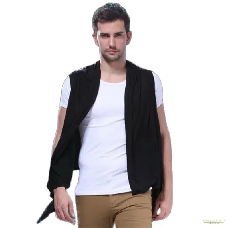 New summer men black white gray color sleeveless vest long cardigan punk streetwear man fashion cape korean vintage cloak