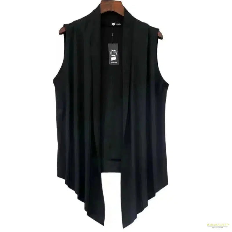 New summer men black white gray color sleeveless vest long cardigan punk streetwear man fashion cape korean vintage cloak