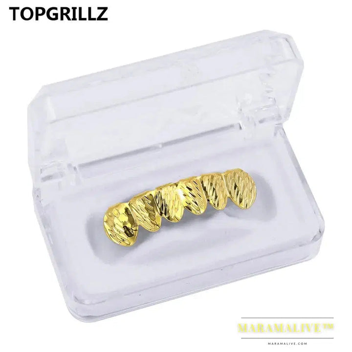 Newest Fit D - Cut 6 Tooth Gold Color Plated Top & Bottom Hip Hop GRILLZ SET for Halloween Christmas Party