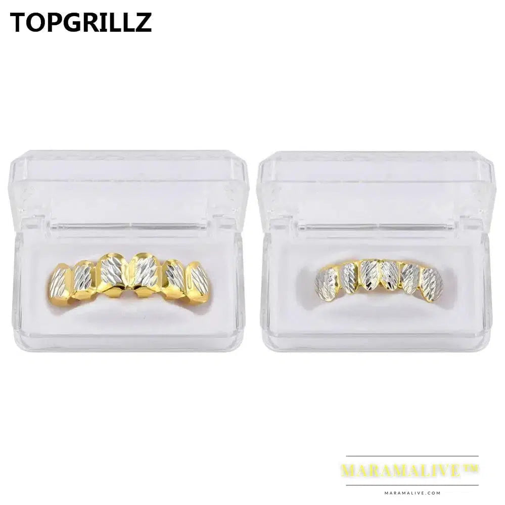 Newest Fit D - Cut 6 Tooth Gold Color Plated Top & Bottom Hip Hop GRILLZ SET for Halloween Christmas Party