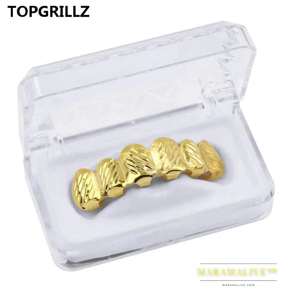 Newest Fit D - Cut 6 Tooth Gold Color Plated Top & Bottom Hip Hop GRILLZ SET for Halloween Christmas Party