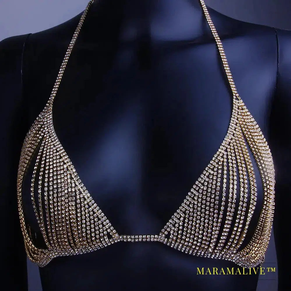 Newest Sexy Hollow Rhinestone Body Chain Bra Accessories Necklace for Women Crystal Thong Underwear Body Jewelry Gift