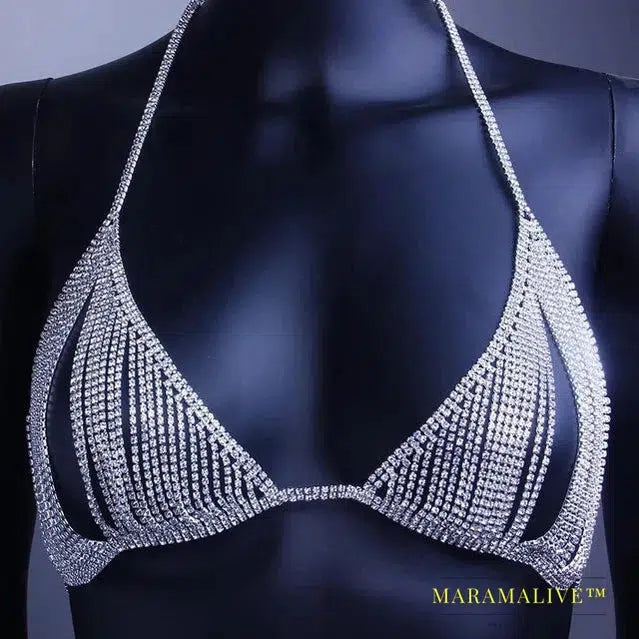 Newest Sexy Hollow Rhinestone Body Chain Bra Accessories Necklace for Women Crystal Thong Underwear Body Jewelry Gift