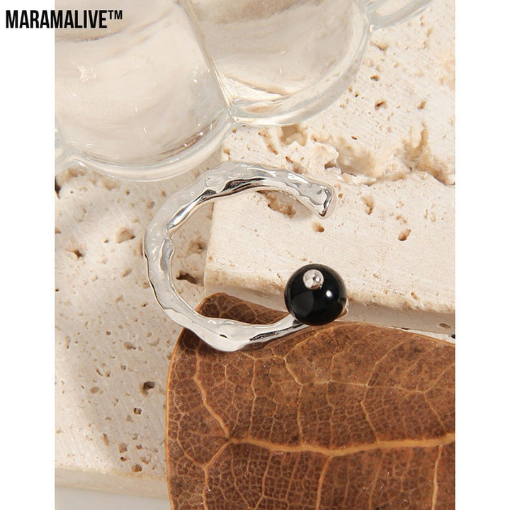 Niche Light Luxury Geometric Irregular Black Onyx Ring