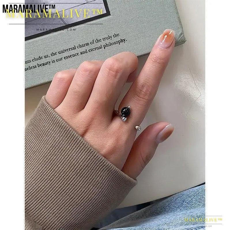 Niche Light Luxury Geometric Irregular Black Onyx Ring