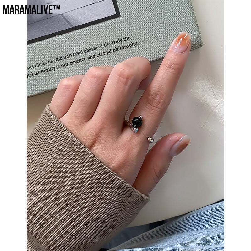 Niche Light Luxury Geometric Irregular Black Onyx Ring