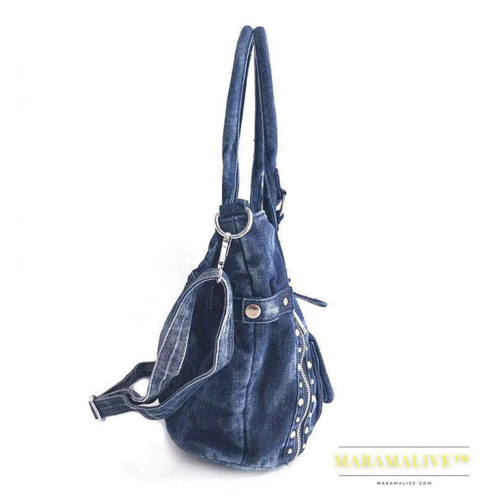 Niche Retro Diamond-studded Denim Hand-held One-shoulder Messenger Bag