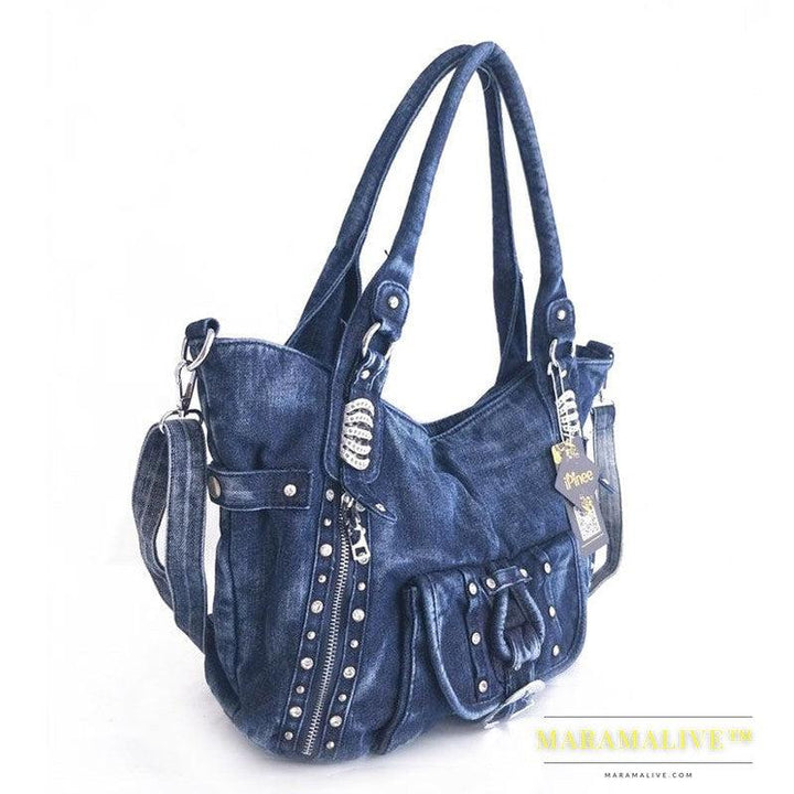 Niche Retro Diamond-studded Denim Hand-held One-shoulder Messenger Bag