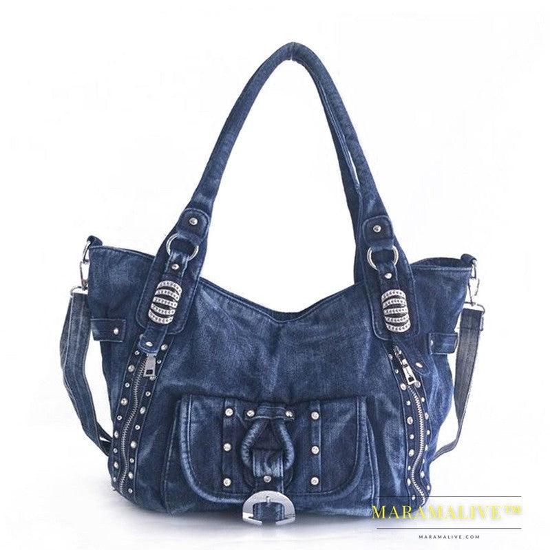 Niche Retro Diamond-studded Denim Hand-held One-shoulder Messenger Bag