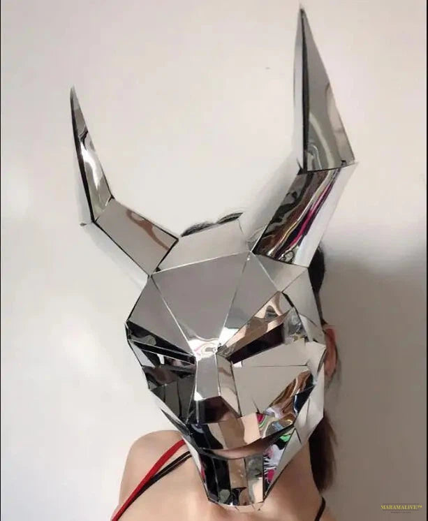 Nightclub Mirror Mask Devil DJ Dance Demon Performance Shiny Sliver