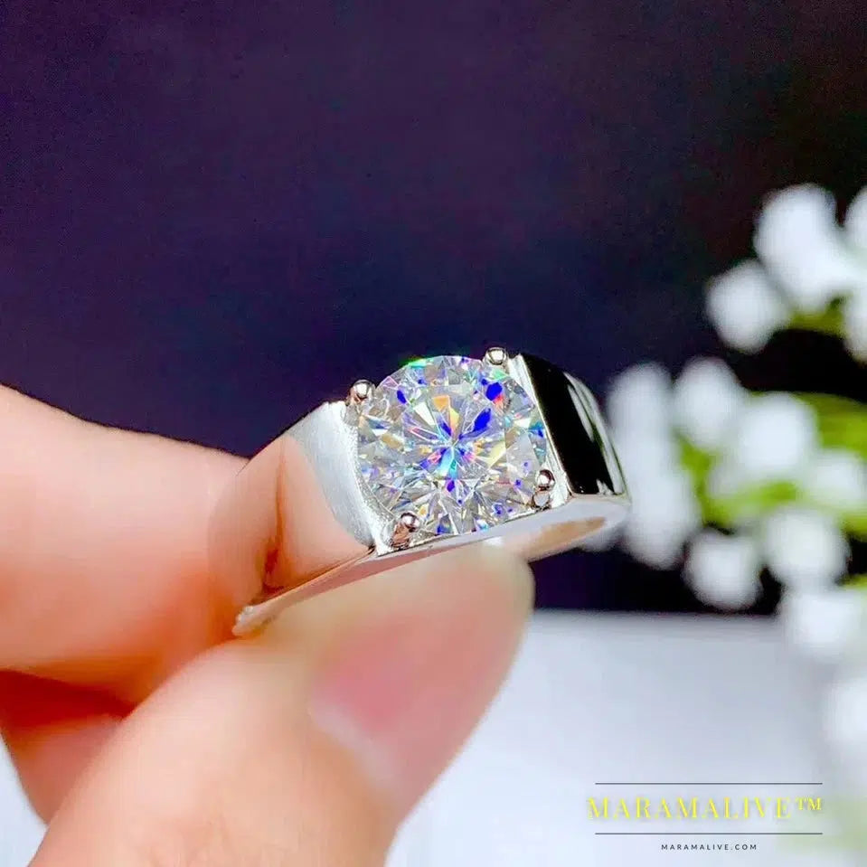 No Sign Crackling Moissanite Ring for Men Jewelry Engagement Ring for Wedding 925 Silver Strong Muscular Style Man Ring Gift