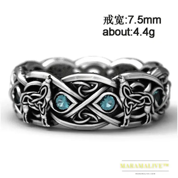 Nordic Mythology Giant Wolf Unisex Ring Sky Blue Stone Hip Hop Rock Men/Women Gift Punk Rings