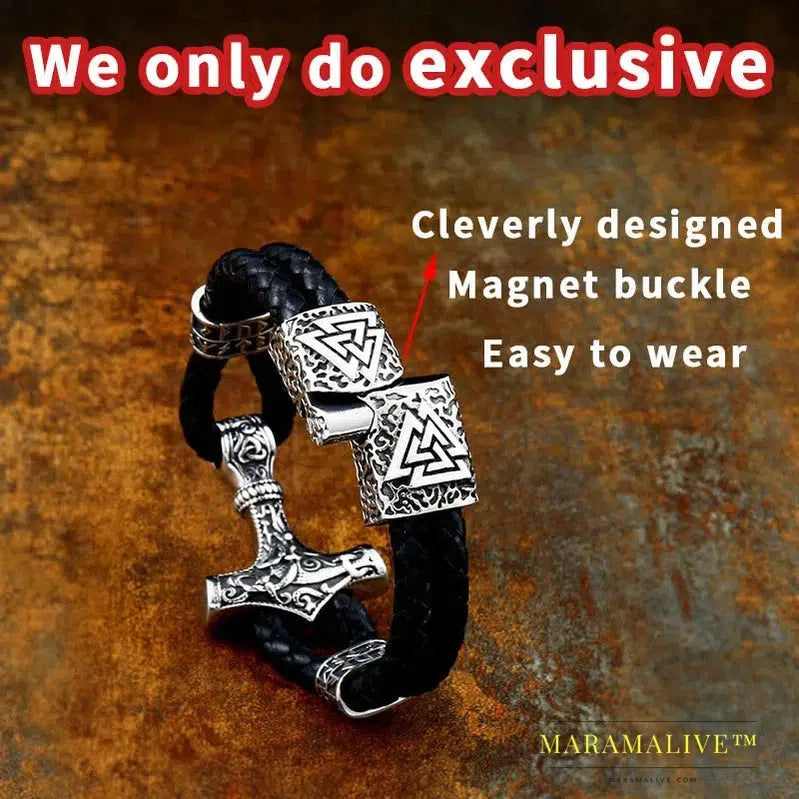 Nordic Viking Men's Bracelet Nevis Viking Letter Stack Triangle Hammer Amulet Bracelet