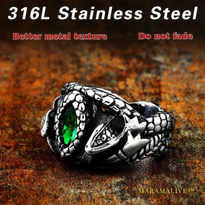 Norse Viking Amulet Snake Green Eyes Odin 's Symbol For Men Scandinavian Ring Jewelry