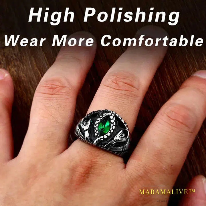 Norse Viking Amulet Snake Green Eyes Odin 's Symbol For Men Scandinavian Ring Jewelry