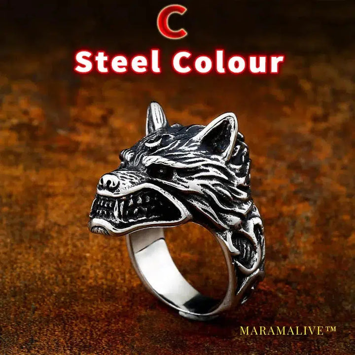 Norse Viking Nordic wolf Head men Amulet Odin 's Symbol rune ring fashion jewelry