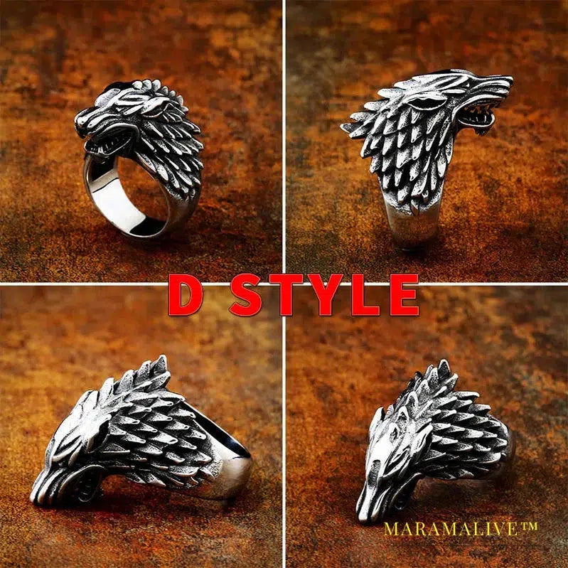 Norse Viking Nordic wolf Head men Amulet Odin 's Symbol rune ring fashion jewelry