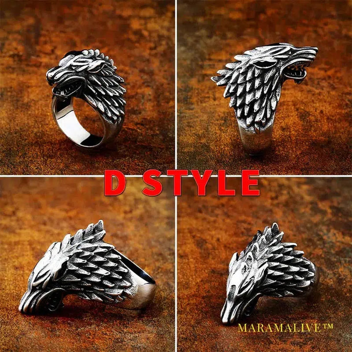 Norse Viking Nordic wolf Head men Amulet Odin 's Symbol rune ring fashion jewelry