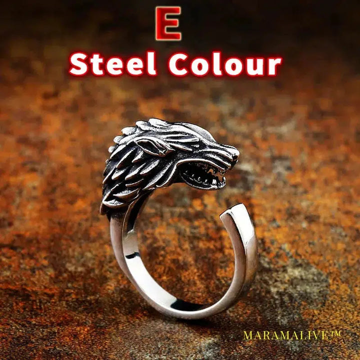 Norse Viking Nordic wolf Head men Amulet Odin 's Symbol rune ring fashion jewelry