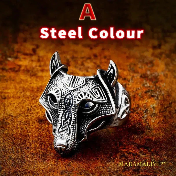 Norse Viking Nordic wolf Head men Amulet Odin 's Symbol rune ring fashion jewelry