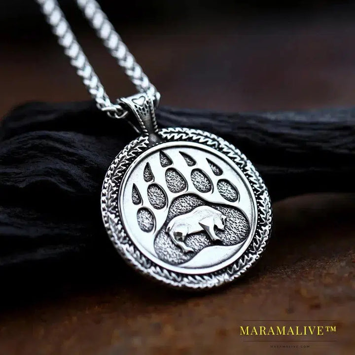 Norse Viking Pendant Necklace Bear Paw Bear Pendant Odin 's Symbol Original Animal Jewelry