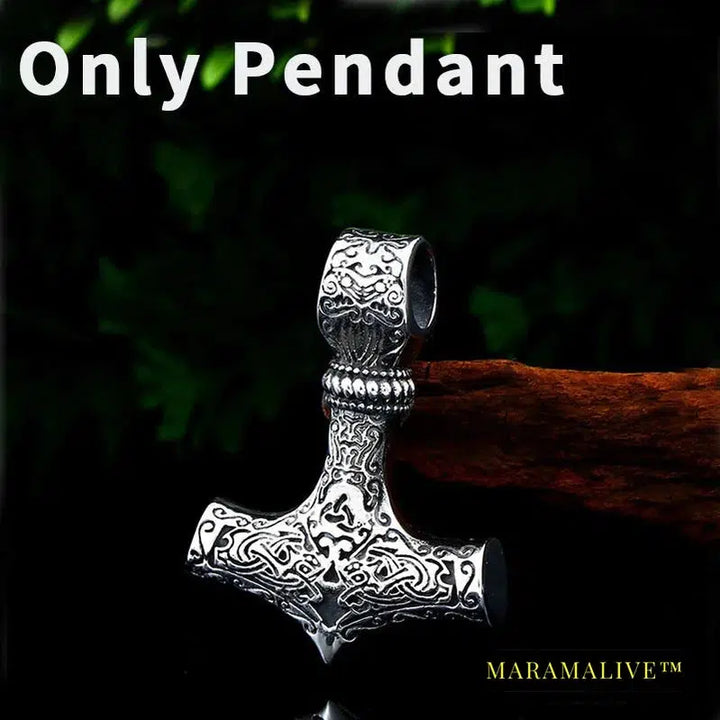 Norse Viking Pendant Necklace Thor's Hammer Mjolnir Scandinavian Rune Odin Amulet Men Jewelry