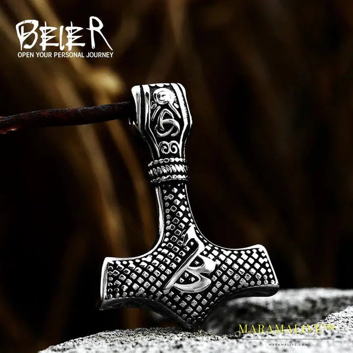 Norse Viking Pendant Necklace Thor's Hammer Mjolnir Scandinavian Rune Odin Amulet Men Jewelry