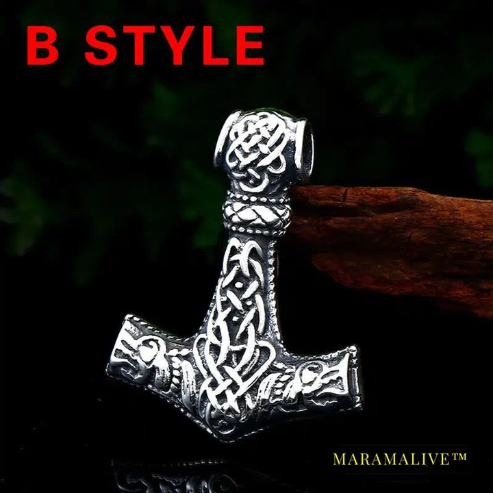 Norse Viking Pendant Necklace Thor's Hammer Mjolnir Scandinavian Rune Odin Amulet Men Jewelry