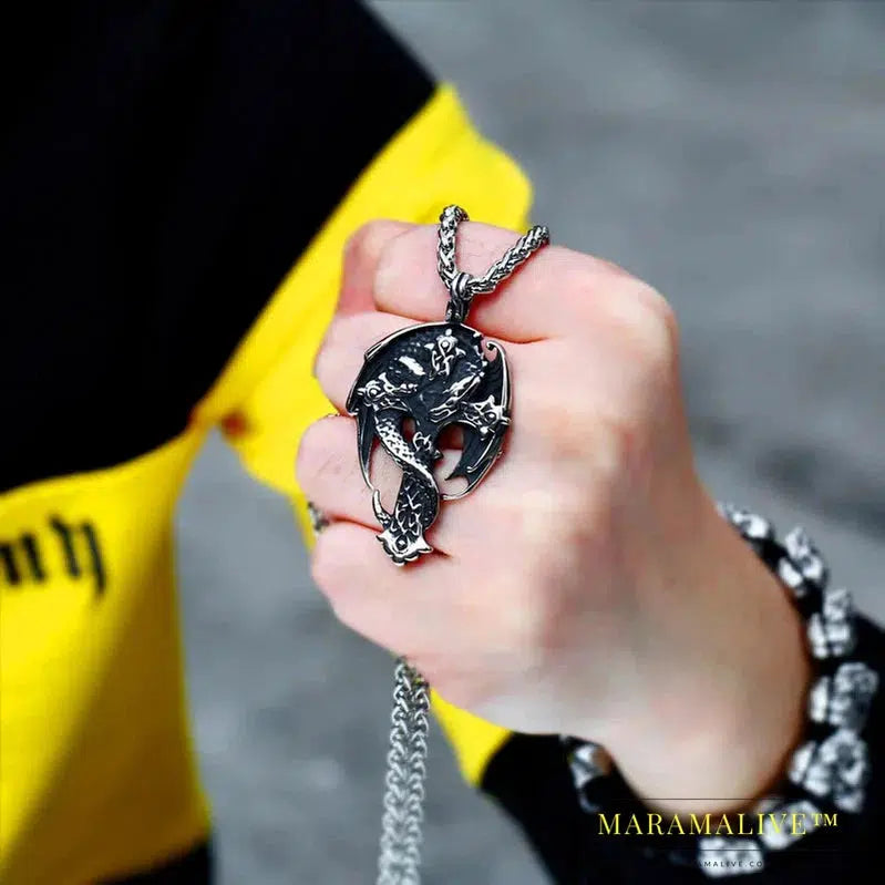 Norse Vikings Pendant Amulet dragon in cross necklace guardian Original Animal Jewelry