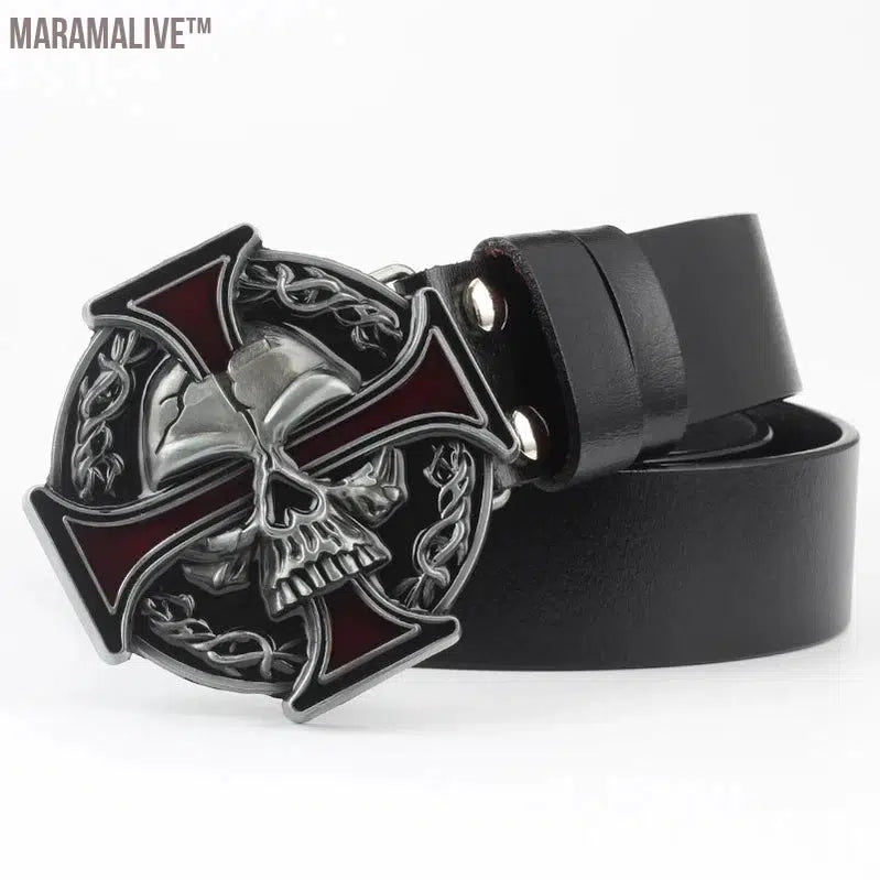 Novelty Crossbones Belt Heavy Metal Skull Face Buckle Skeleton Belts Dark Style Street Hip Hop Rock Waistband Accessories