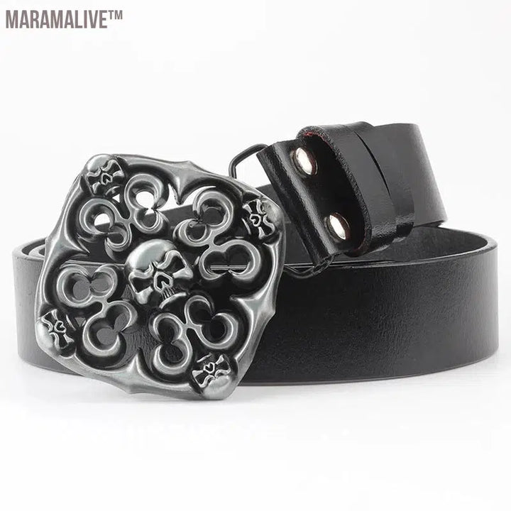 Novelty Crossbones Belt Heavy Metal Skull Face Buckle Skeleton Belts Dark Style Street Hip Hop Rock Waistband Accessories