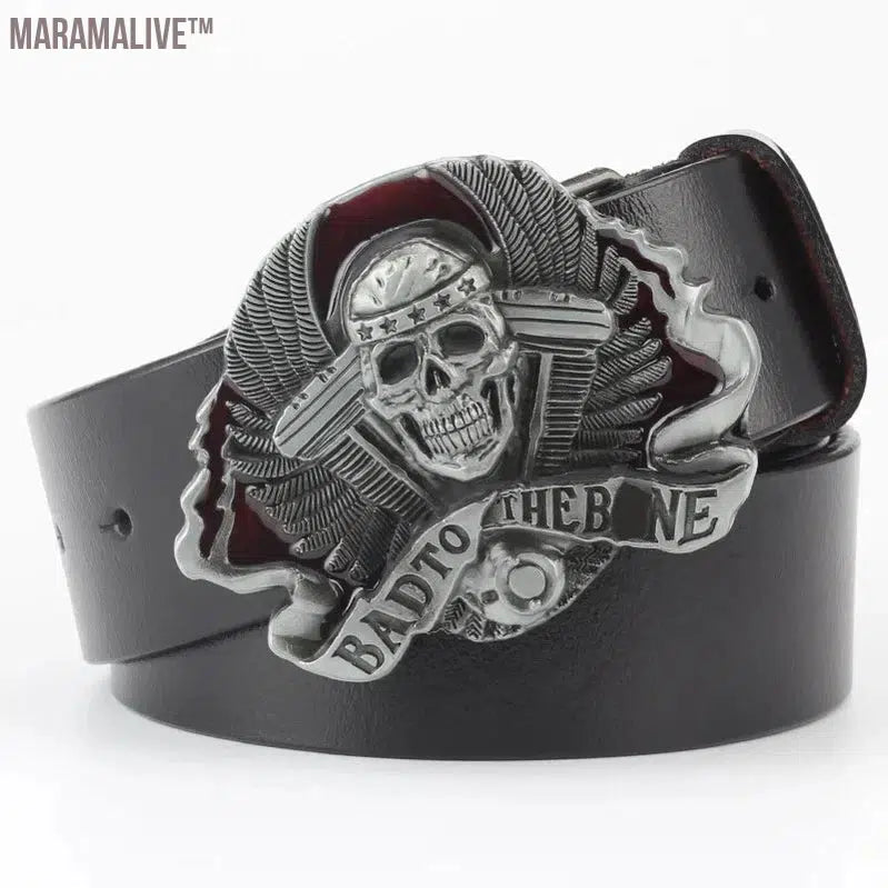 Novelty Crossbones Belt Heavy Metal Skull Face Buckle Skeleton Belts Dark Style Street Hip Hop Rock Waistband Accessories