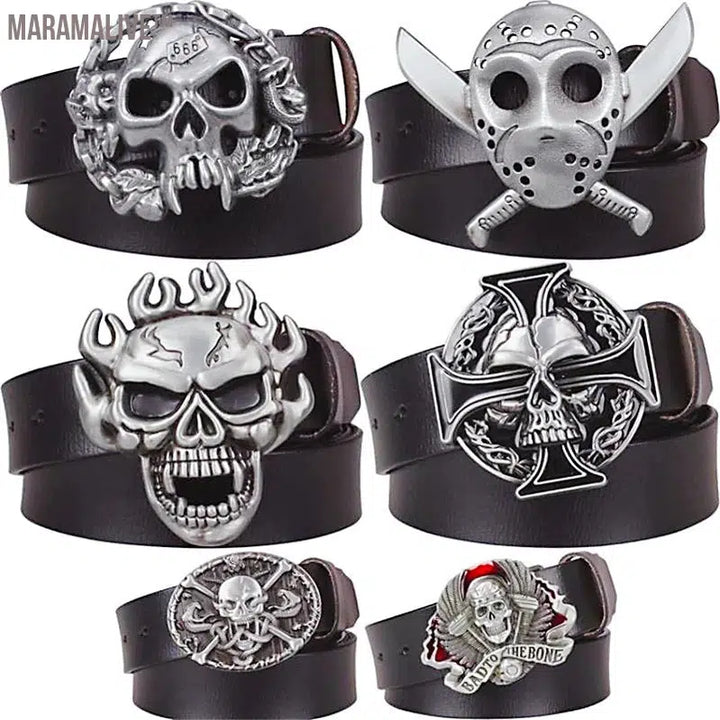 Novelty Crossbones Belt Heavy Metal Skull Face Buckle Skeleton Belts Dark Style Street Hip Hop Rock Waistband Accessories