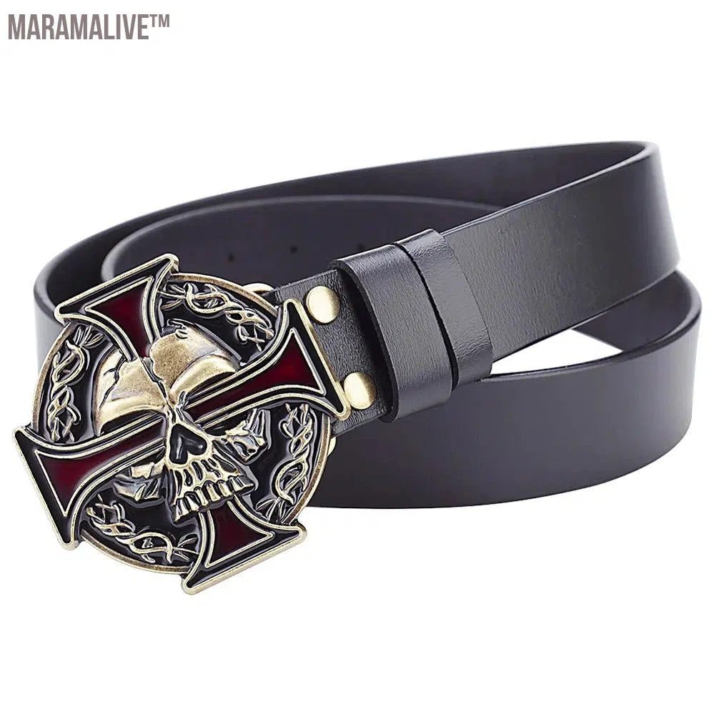 Novelty Crossbones Belt Heavy Metal Skull Face Buckle Skeleton Belts Dark Style Street Hip Hop Rock Waistband Accessories