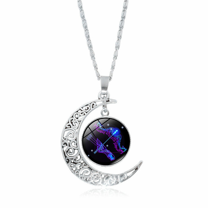 Zodiac Time Stone Moon Glass Pendant | Constellation gem Necklace Saggitarius