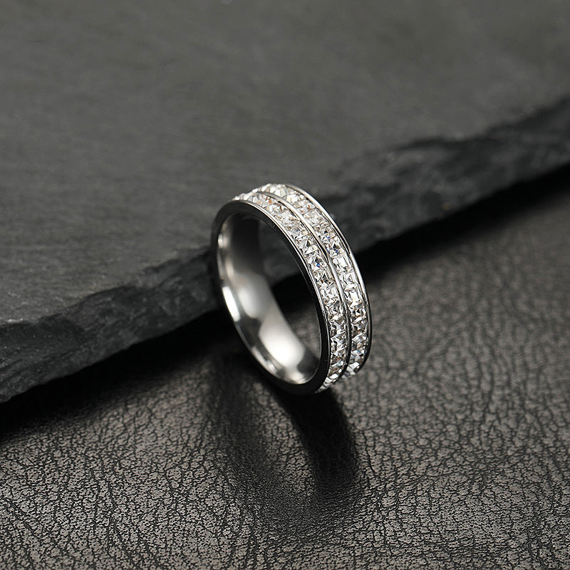 Three Women's Fashion Simple Stainless Steel Single And Double Row Zircon rings with diamonds from Maramalive™.