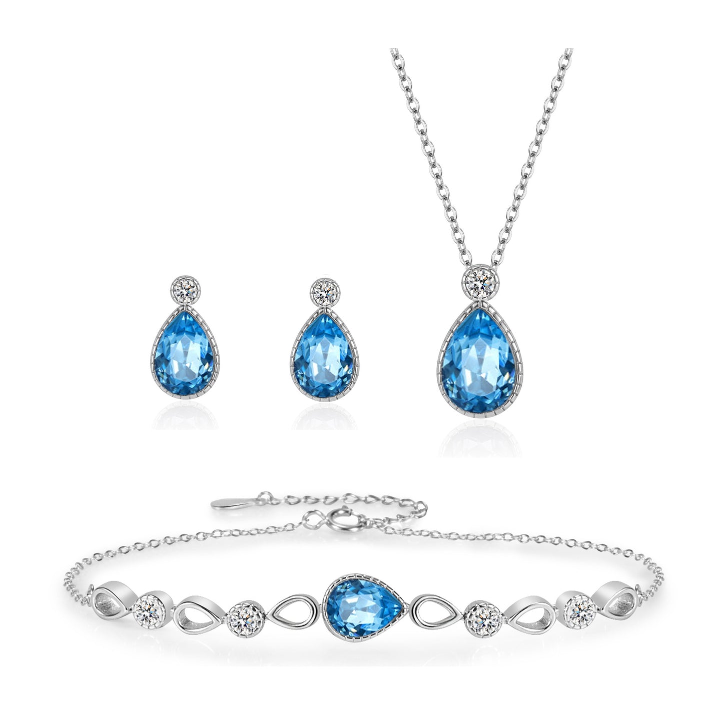Pink Maramalive™ Sterling Silver Tears Of The Mermaid Jewelry Set Blue Crystal Women.