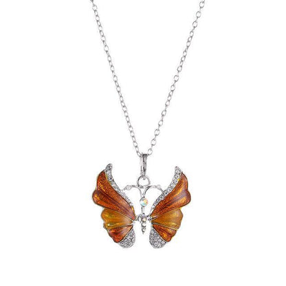 Unique Colorful Butterfly Pendant Stunning Silver Necklace for Her Orange/yellow