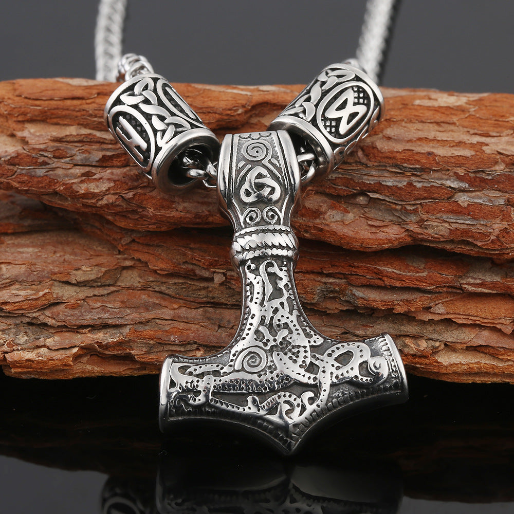 Nordic King Viking Aoding Rune Pendant | Stainless Steel Hammer necklace with Gold 
