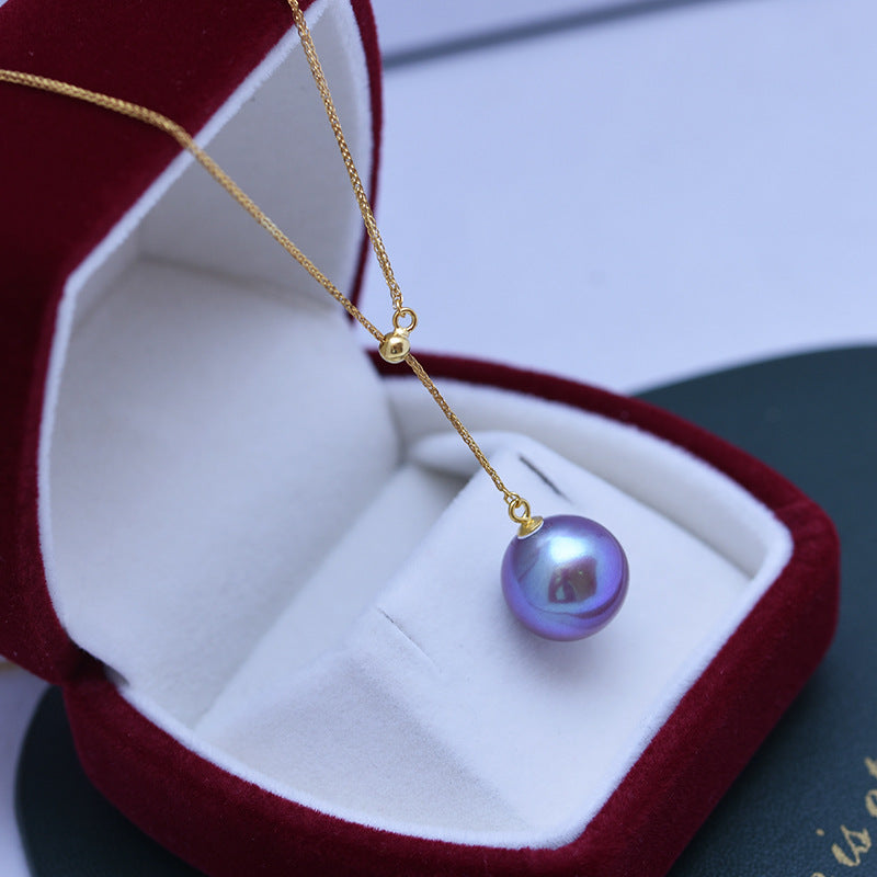 Freshwater Pearl 12 To 13mm Demon Purple Perfect Circle Strong Light Fine Flaw Pendant