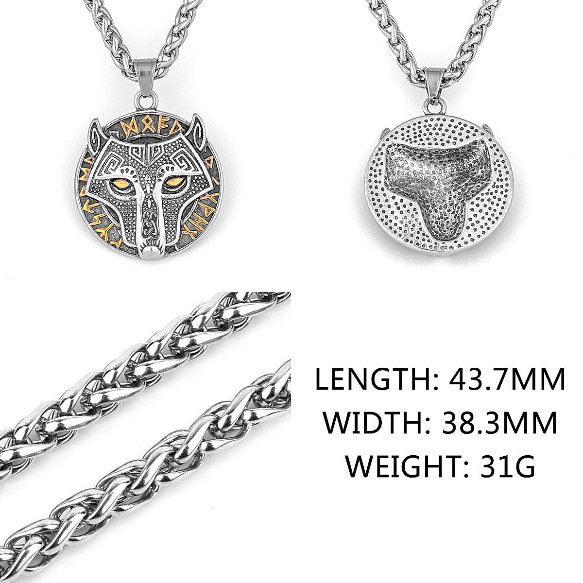 A Maramalive™ men's style pendant featuring a Viking Golden Wolf Head Aoding Rune made of titanium steel.