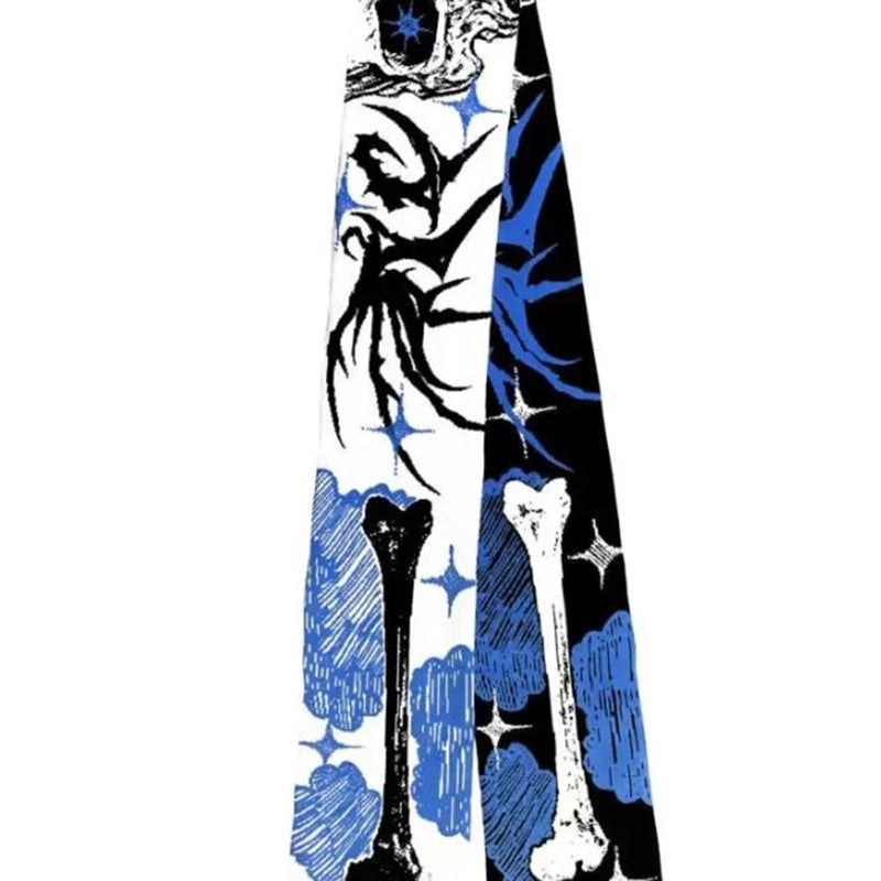 Maramalive™’s European And American Scarf Autumn And Winter New Dark Style Fire Element will keep you warm this winter. This scarf features a design with blue and black contrasts, bones, fire motifs, and abstract patterns. Made from soft viscose fiber, it's both stylish and comfortable for those chilly days.