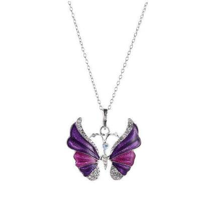 Unique Colorful Butterfly Pendant Stunning Silver Necklace for Her Purple